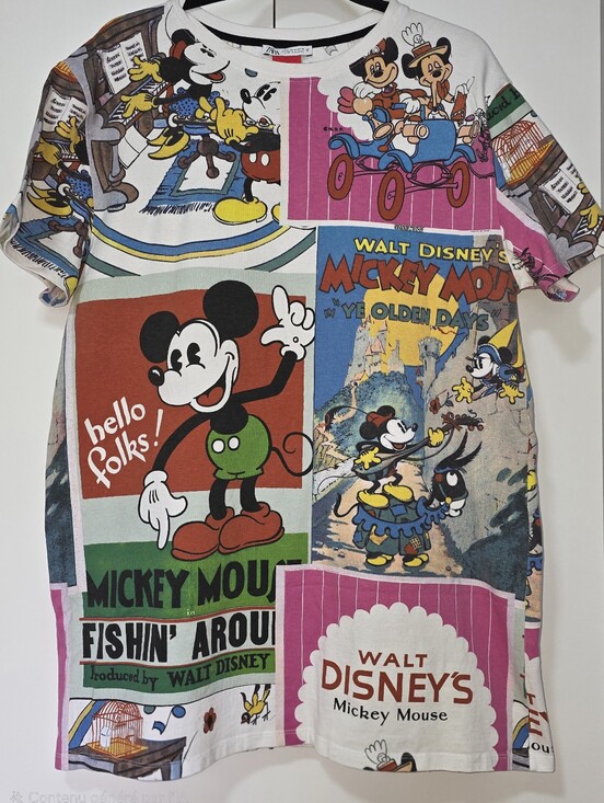 Disney Tops - Zara Disney Vintage Comic-Style Mickey Mouse Tee/Dress Sz Medium